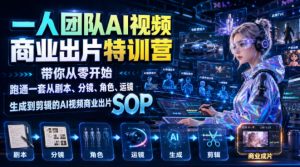 一人团队AI视频商业出片实战课:带你从零开始跑通一套从剧本、分镜、角色、运镜、生成到剪辑的AI视频商业出片SOP-网创资源站