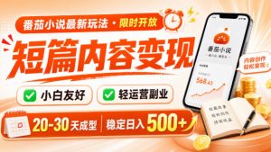 番茄小说最新短篇玩法，稳定日入500+！副业必看，小白可玩，限时开放【揭秘】-网创资源站