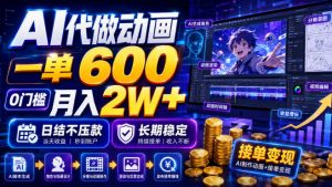AI代做动画，一单600，0门槛月入2W+，日结不压款，长期稳定【揭秘】-网创资源站