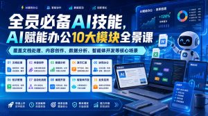 全员必备AI技能,AI赋能办公10大模块全景课,覆盖文档处理、内容创作、数据分析、智能体开发等核心场景-网创资源站