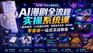 AI漫剧全流程实操系统课｜剧本素材・AI生图生视频・剪辑发布变现・高阶接单，零基础一站式实战教程-网创资源站