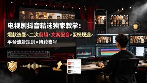 电视剧抖音精选独家教学：爆款选题×二次剪辑×文案配音×版权规避×平台流量规则×持续收益账号-网创资源站