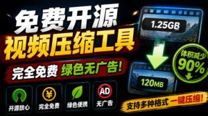 Github开源视频压缩瘦身工具,轻松压缩90%,并保持画质清晰,完全免费绿色无广告!VideoSlim-网创资源站