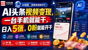 AI头条视频变现，一台手机就能干，日入5张，0粉就能开干-网创资源站