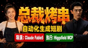 Claude Fable5担任导演+Higgsfield MCP落地执行｜《总裁烤串》真人质感短剧全自动AI生成全流程教学-网创资源站