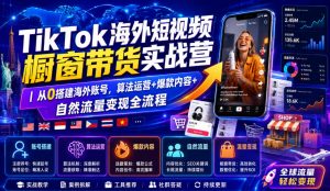 TikTok海外短视频橱窗带货实战营|从0搭建海外账号,算法运营+爆款内容+自然流量变现全流程-网创资源站