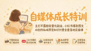 自媒体成长特训|主打不露脸轻量化副业,小红书爆款图文AI创作私域带货知识付费全套落地实操课-网创资源站