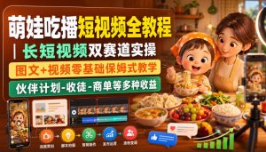 萌娃吃播短视频全教程｜长短视频双赛道实操，图文+视频零基础保姆式教学，伙伴计划-收徒-商单等多种变现方式-网创资源站