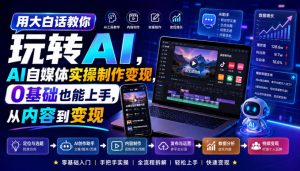 用大白话教你玩转AI，AI自媒体实操制作变现，0基础也能上手，从内容到变现-网创资源站