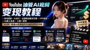 YouTube油管AI视频变现教程-更新:账号搭建×AI成片×去重限流解决方案×YPP变现×AI真人生成×人物一致性-网创资源站