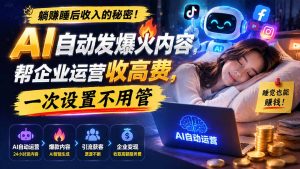 躺赚睡后收入的秘密！AI 自动发爆火内容，帮企业运营收高费，一次设置不用管【原创双语字幕】-网创资源站