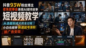 抖音93W粉丝博主老朱故事会亲授AI都市故事短视频教学，从选题到成片的全过程，小白也能够快速起号涨粉接广告变现-网创资源站