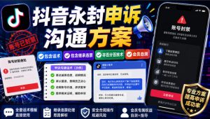 抖音永封申诉沟通方案，包含话术，包含继承违禁，非百分百技术，会员自测-网创资源站