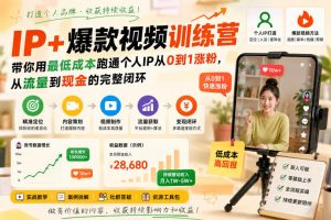 IP+爆款视频训练营，带你用最低成本跑通个人IP从0到1涨粉，从流量到现金的完整闭环-网创资源站