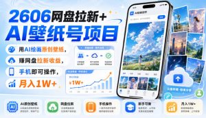 2606网盘拉新+AI壁纸号项目,用AI绘画原创壁纸,賺网盘拉新收益,手机即可操作,月入1W+-网创资源站
