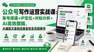 公众号写作运营实战课:账号搭建+IP定位+对标分析+AI高效撰稿,从爆款文章到流量变现全流程教学-网创资源站