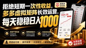 拒绝短期一次性收益,多多虚拟矩阵长效运营,每天稳稳日入 1000-网创资源站