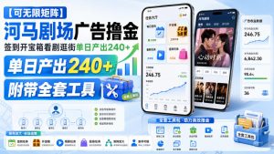 【可无限矩阵】河马剧场广告撸金，签到开宝箱看剧逛街单日产出240+，附带全套工具【揭秘】-网创资源站