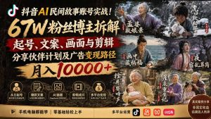抖音AI民间故事账号实战！67W粉丝博主拆解起号、文案、画面与剪辑，分享伙伴计划及广告变现路径，月入10000+-网创资源站