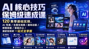 AI核心技巧保姆级速成课|120集零基础实操,AI写真/生图生视频/趣味动画/修图排版/智能办公/爆款短视频一站式全掌握(更新)-网创资源站