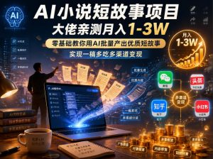 AI小说短故事项目,大佬亲测月入1-3W,零基础教你用AI批量产出优质短故事,实现一稿多吃多渠道变现(更新0824)-网创资源站