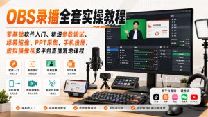 OBS录播全套实操教程|零基础软件入门、精细参数调试、绿幕抠像、手机投屏、虚拟摄像机多平台直播落地课程-网创资源站