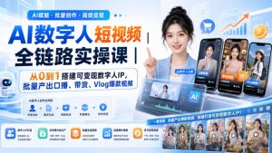 AI数字人短视频全链路实操课|从0到1搭建可变现数字人IP,批量产出口播、带货、Vlog爆款视频-网创资源站