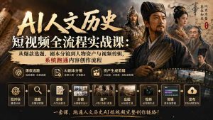 AI人文历史短视频全流程实战课：从爆款选题、剧本分镜到人物资产与视频剪辑，系统跑通内容创作流程-网创资源站