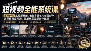 短视频全能系统课-更新8月233集：从拍摄基础、电影审美与AI辅助创作到剪辑调色灯光，跑通作品完整制作链路-网创资源站