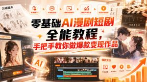 零基础AI漫剧短剧全能教程，从AI智能体搭建、文案脚本分镜、多平台AI生视频、剪映精修，覆盖全题材创作，手把手教你做爆款变现作品-网创资源站