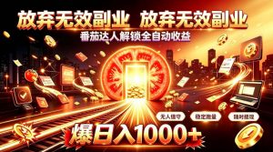 放弃无效副业，番茄达人解锁全自动收益，日入1k+，门槛最低的线上轻资产项目【揭秘】-网创资源站