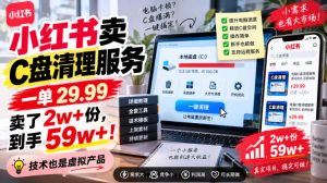 小红书卖C盘清理服务,一单29.99,卖了2w+份,技术也是虚拟产品-网创资源站