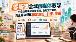 零基础全域自媒体教学,小白也能学完直接落地,告别无效努力,真正靠自媒体稳定涨粉、引流、变现-网创资源站