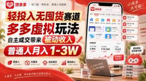 轻投入无囤货赛道,多多虚拟玩法自主成交带来被动收入,普通人月入1-3W-网创资源站