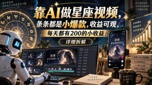 靠AI做星座视频,条条都是小爆款,收益可观,每天都有200的小收益,详细拆解-网创资源站