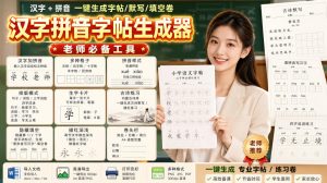 学习神器，汉字拼音字帖生成器，汉字+拼音 一键生成字帖/默写/填空卷，支持词组、成语，老师、家长必备-网创资源站