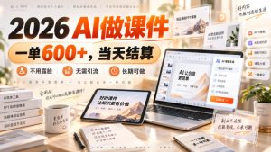 2026 AI做课件，一单600+，当天结算，不用露脸，无需引流，长期可做【揭秘】-网创资源站