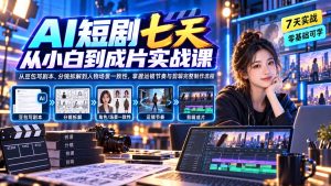 AI短剧七天从小白到成片实战课:从豆包写剧本、分镜拆解到人物场景一致性,掌握运镜节奏与剪辑完整制作流程-网创资源站