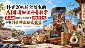 抖音20W粉丝博主的AI非遗知识科普教学,零基础制作非遗文化类短视频变现,解锁抖音精选独家收益-网创资源站