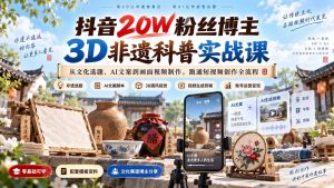 抖音20W粉丝博主3D非遗科普实战课:从文化选题、AI文案到画面视频制作,跑通短视频创作全流程-网创资源站