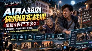 AI真人短剧保姆级实战课,复刻《丧尸下乡》:从爆款剧本、人物设定到分镜生成,掌握Seedance2.0视频制作与一致性流程-网创资源站