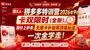 黄大人-拼多多特训营2026年9月,卡双限时(全新),原价上秒杀,无限卡补贴等顶级玩法,一次全学走!(更新0913)-网创资源站