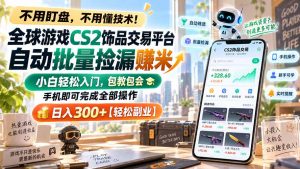 全球游戏CS2饰品交易平台自动批量捡漏赚米，小白轻松入门，包教包会，手机即可完成全部操作，日入300+【轻松副业】-网创资源站