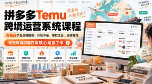 Temu跨境拼多多运营系统课程,零基础学会店铺搭建、风险评估、爆款选品、店铺管理,吃透跨境店铺日常核心运营工作-网创资源站