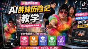 抖音博主的AI胖妹历险记教学,伙伴计划+分成计划+收徒+商单等多种收益,适合新手,手机电脑都可以操作-网创资源站
