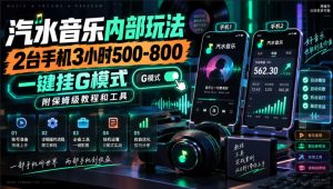 汽水音乐内部玩法，2台手机3小时500-800，一键挂G模式，附保姆级教程和工具【揭秘】-网创资源站
