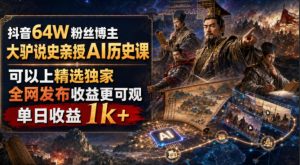 抖音64W粉丝博主大驴说史亲授AI历史课,可以上精选独家,全网发布收益更可观,单日收益1k+(更新)-网创资源站