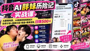 抖音AI胖妹历险记实战课:从剧情构思、AI画面到短视频成片,伙伴计划+视频分成+收徒+商单变现,日赚500+-网创资源站