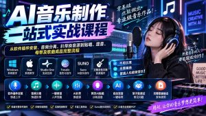 AI音乐制作一站式实战课程:从软件插件安装、音频分离、扒带换音源到贴唱、混音、母带及歌曲成品完整流程-网创资源站