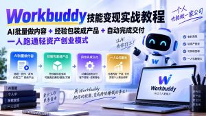Workbuddy技能变现实战教程:AI批量做内容+经验包装成产品+自动完成交付,一人跑通轻资产创业模式-网创资源站